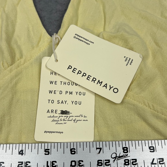 Peppermayo Adrienne Linen Maxi Dress Women's 0 Yellow Lemon Halter Open Back Fun - Picture 5 of 11